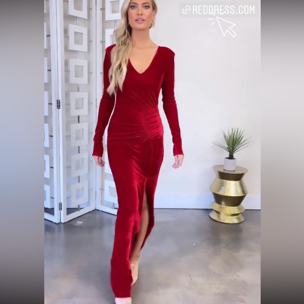 Red velvet dress from red dress boutique